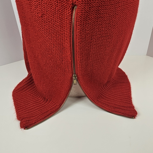 ZARA Knit Red Sweater Dress Tunic Medium V-Neck Cable Knit Zip Hem Long Sleeve - Picture 5 of 16